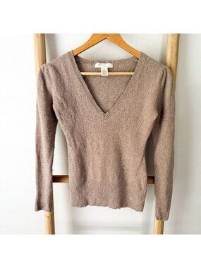 Kaisely Angora Rabbit Hair Blend V Neck Sweater Taupe Womens Medium
